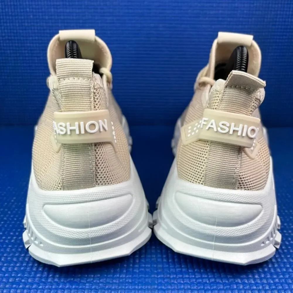 🔴 Fashion Women`s Size 11 Beige Slip-on Fashion Breathable Mesh Shoes